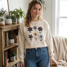 Buzo Crudo de Mujer Oversize con estampa Flores Vintage
