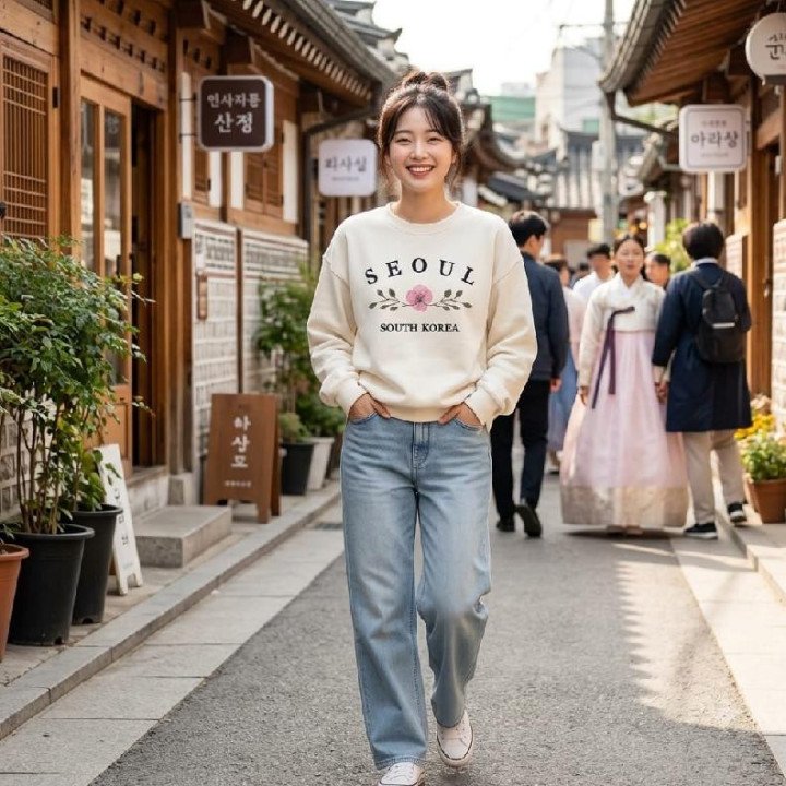 Buzo Seúl Corea de Mujer Oversize Crudo Estampado