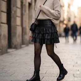 Minipollera de Ecocuero con Volados y Ojales | Ropa Streetwear