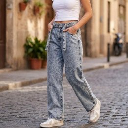 Jeans Baggy Acid Wash Azul Intermedio | Pantalón Denim Urbano