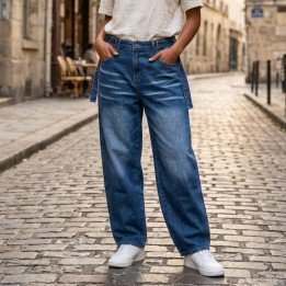 Jeans Baggy Azul Desgaste Localizado | Pantalón Denim Urbano Y2K